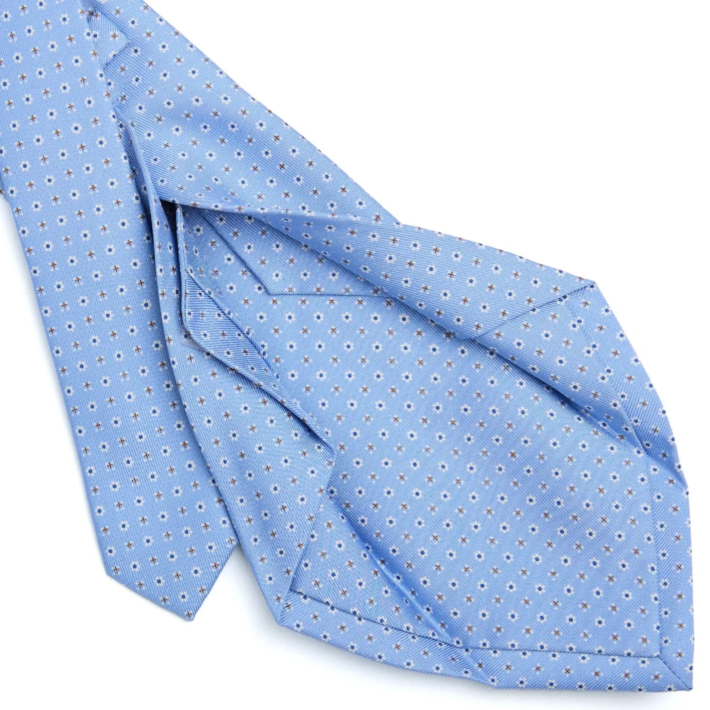 E.Marinella CRAVATTA SARTORIALE 5 PIEGHE IN SETA AZZURRA Microfantasia fiore Discount