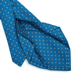 E.Marinella CRAVATTA SARTORIALE 5 PIEGHE IN SETA BLU MEDIO Microfantasia fiore Clearance