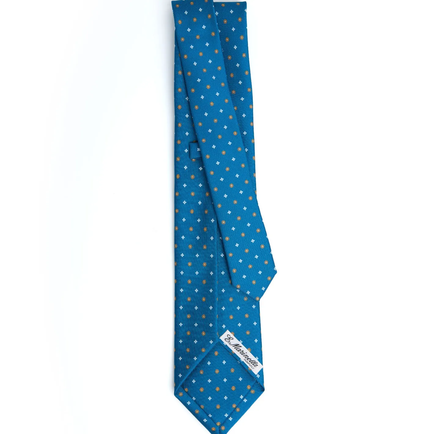 E.Marinella CRAVATTA SARTORIALE 5 PIEGHE IN SETA BLU MEDIO Microfantasia fiore Clearance