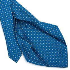 E.Marinella CRAVATTA SARTORIALE 5 PIEGHE IN SETA BLU MEDIO Microfantasia fiore Hot