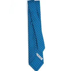 E.Marinella CRAVATTA SARTORIALE 5 PIEGHE IN SETA BLU MEDIO Microfantasia fiore Hot