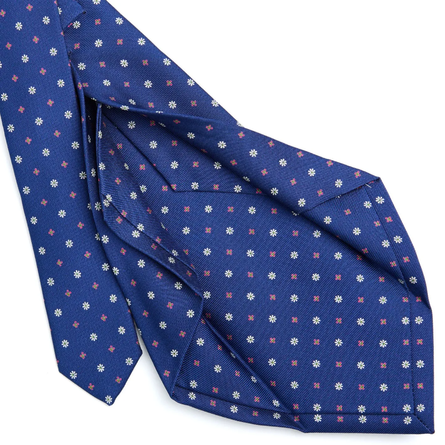 E.Marinella CRAVATTA SARTORIALE 5 PIEGHE IN SETA BLUETTE Microfantasia fiore Discount