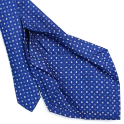 E.Marinella CRAVATTA SARTORIALE 5 PIEGHE IN SETA BLUETTE Microfantasia fiore Outlet