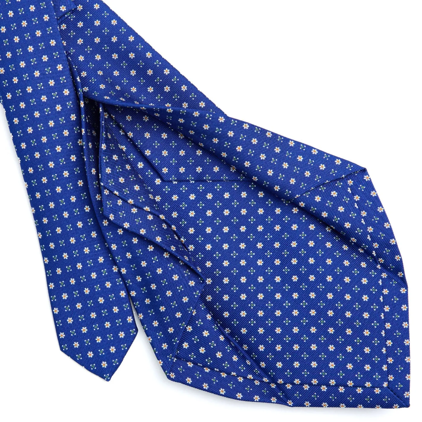E.Marinella CRAVATTA SARTORIALE 5 PIEGHE IN SETA BLUETTE Microfantasia fiore Outlet