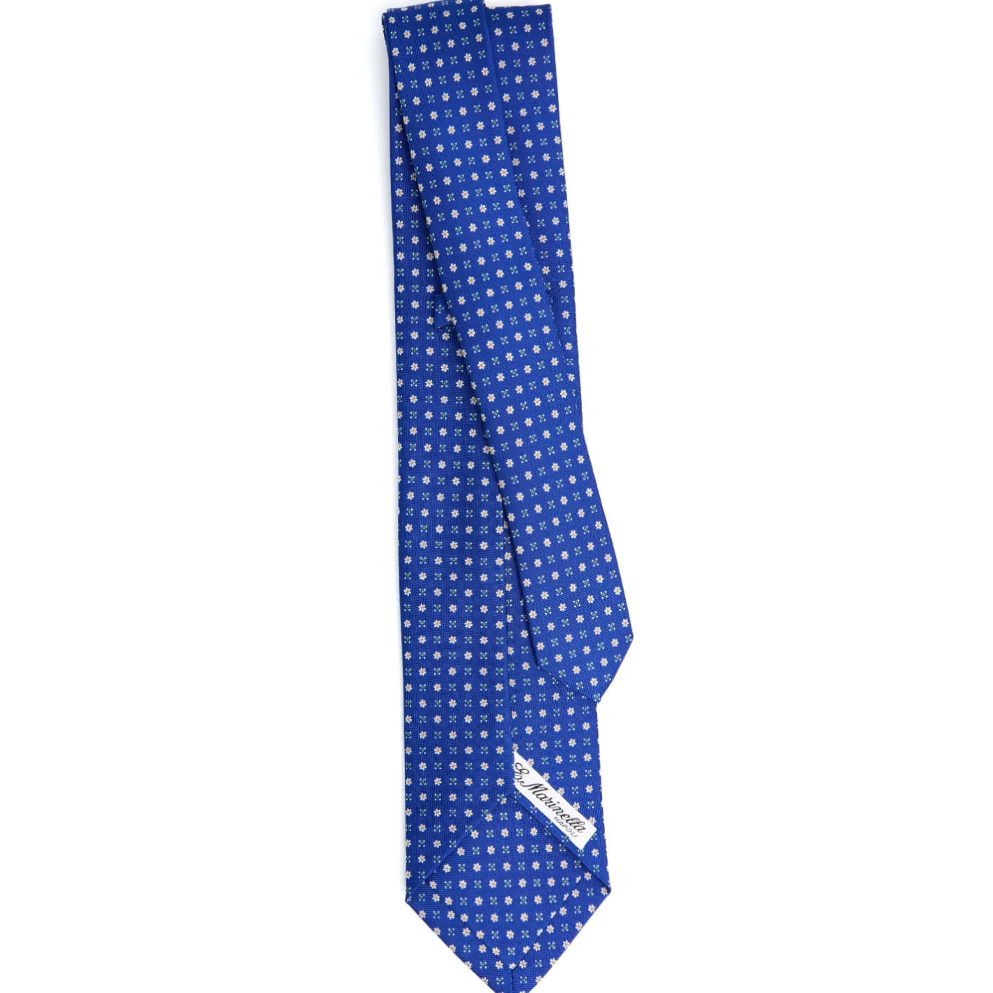 E.Marinella CRAVATTA SARTORIALE 5 PIEGHE IN SETA BLUETTE Microfantasia fiore Outlet