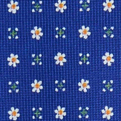 E.Marinella CRAVATTA SARTORIALE 5 PIEGHE IN SETA BLUETTE Microfantasia fiore Outlet
