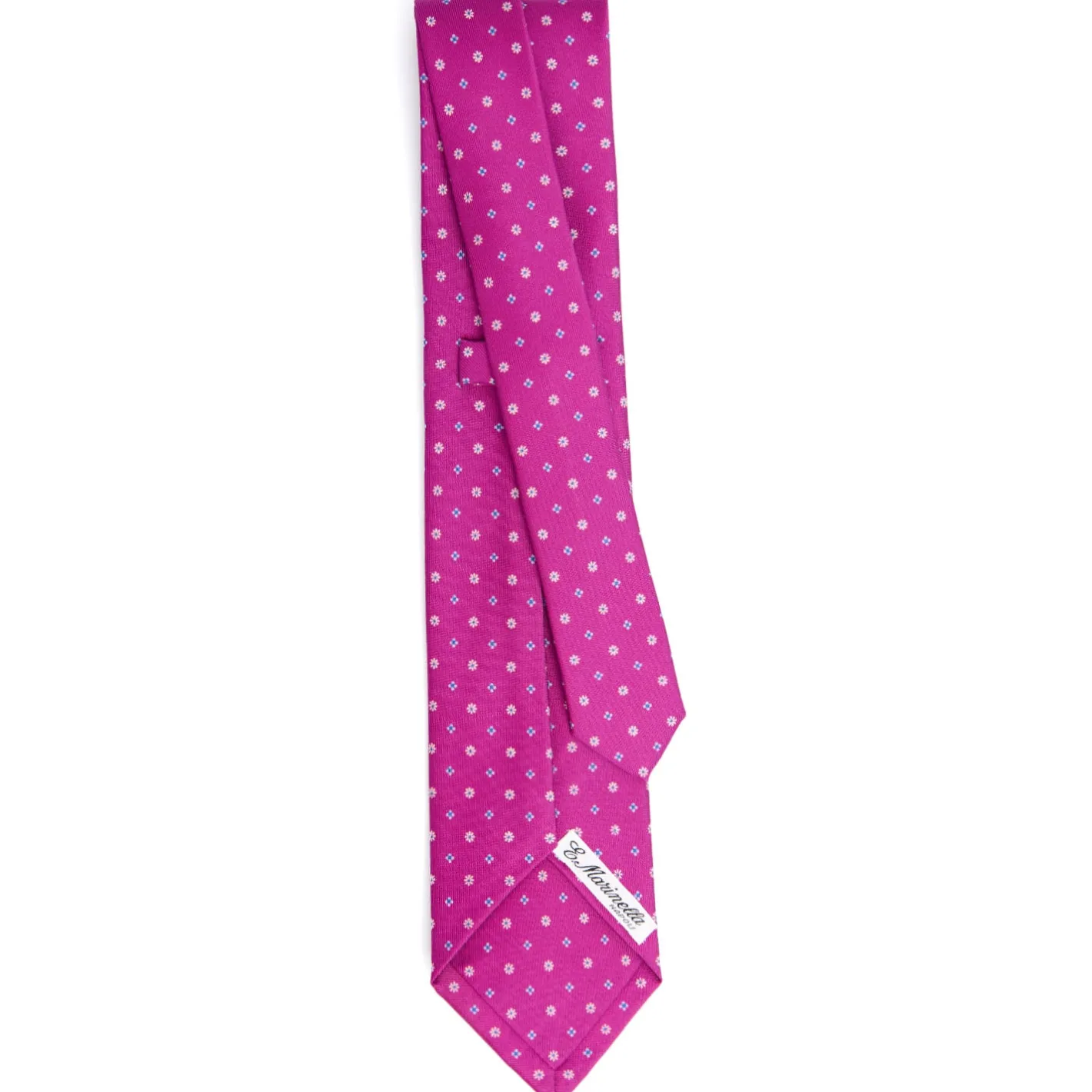 E.Marinella CRAVATTA SARTORIALE 5 PIEGHE IN SETA FUCSIA Microfantasia fiore Best