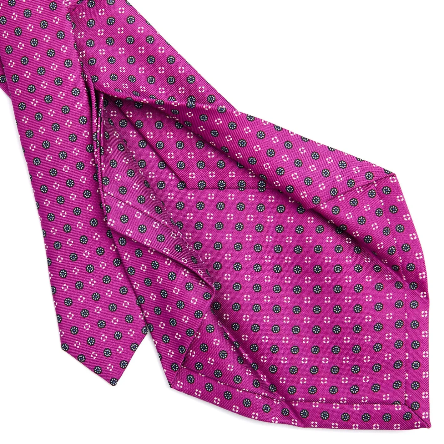 E.Marinella CRAVATTA SARTORIALE 5 PIEGHE IN SETA FUCSIA Microfantasia fiore Outlet