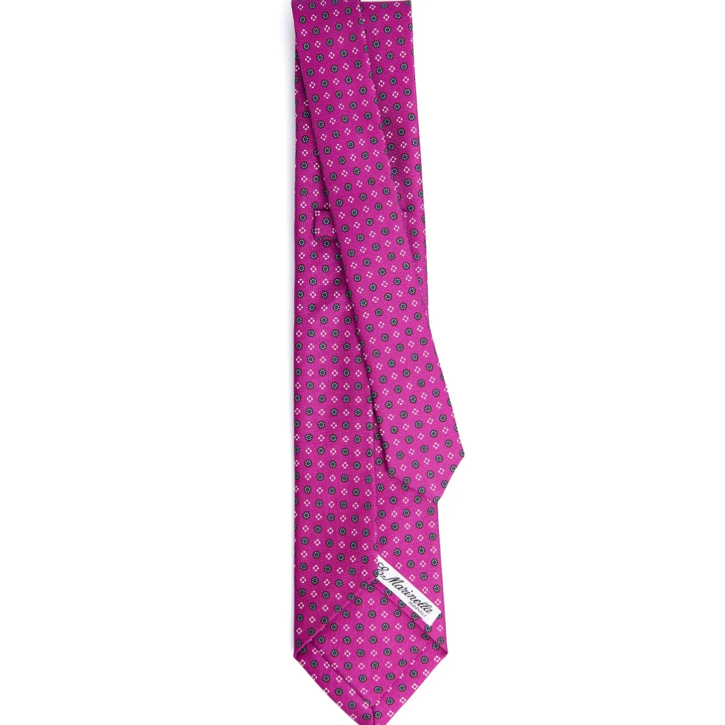 E.Marinella CRAVATTA SARTORIALE 5 PIEGHE IN SETA FUCSIA Microfantasia fiore Outlet