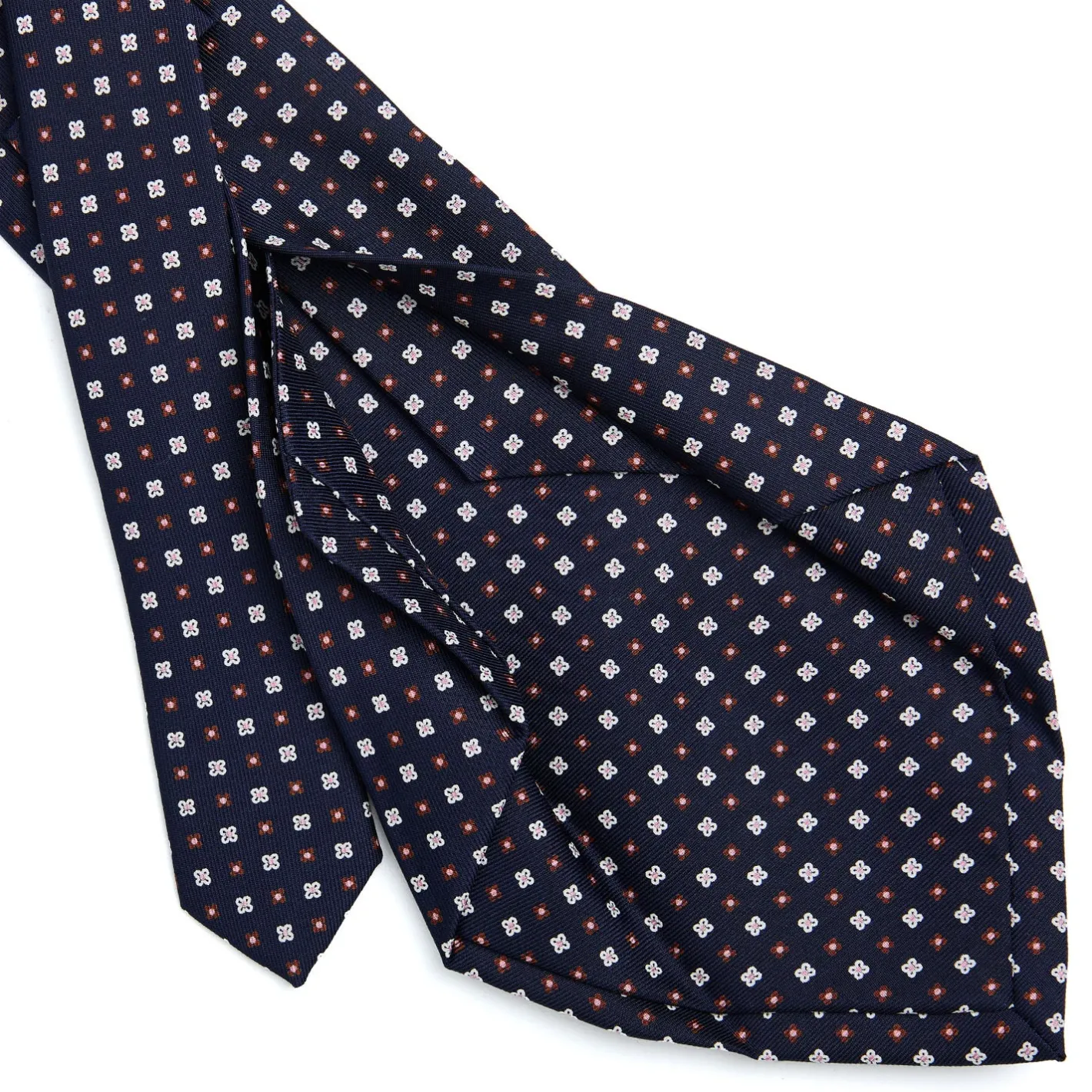 E.Marinella CRAVATTA SARTORIALE 5 PIEGHE IN SETA BLU SCUROMicrofantasia fiore New