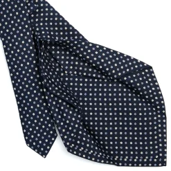 E.Marinella CRAVATTA SARTORIALE 5 PIEGHE IN SETA BLU SCUROMicrofantasia fiore Sale