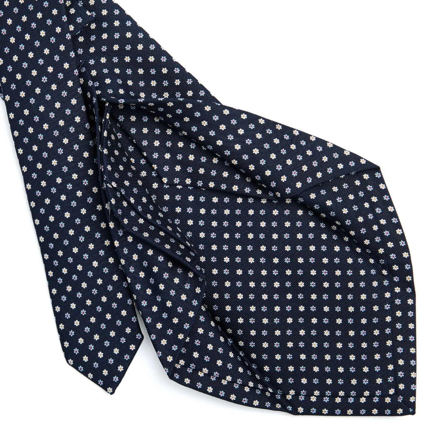 E.Marinella CRAVATTA SARTORIALE 5 PIEGHE IN SETA BLU SCUROMicrofantasia fiore Sale
