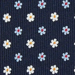E.Marinella CRAVATTA SARTORIALE 5 PIEGHE IN SETA BLU SCUROMicrofantasia fiore Sale