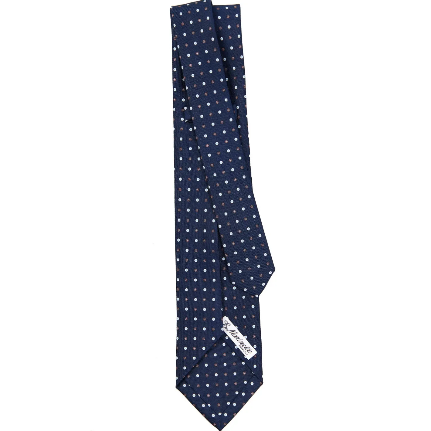 E.Marinella CRAVATTA SARTORIALE 5 PIEGHE IN SETA BLU SCUROMicrofantasia fiore Sale