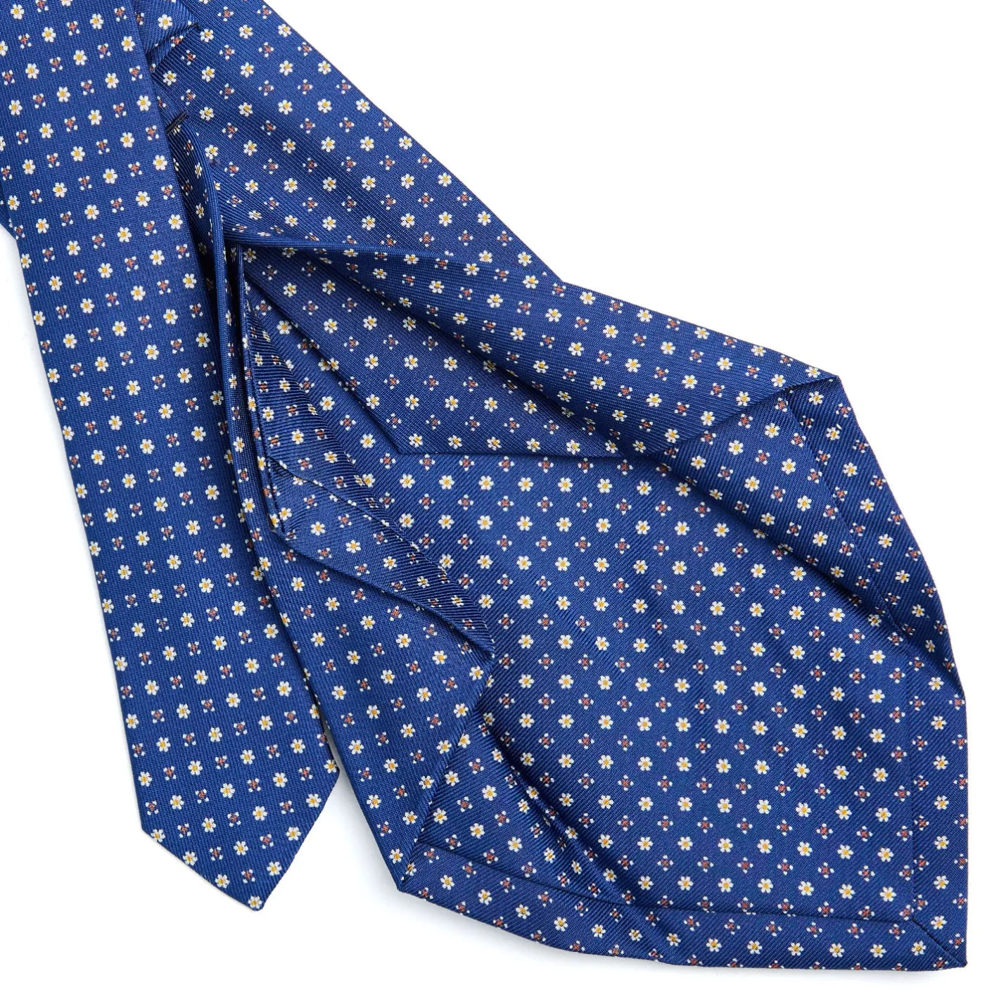 E.Marinella CRAVATTA SARTORIALE 5 PIEGHE IN SETA BLUMicrofantasia fiore Discount