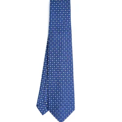 E.Marinella CRAVATTA SARTORIALE 5 PIEGHE IN SETA BLUMicrofantasia fiore Discount