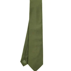 E.Marinella CRAVATTA SARTORIALE SETA JACQUARD VERDE OLIVA Tinta unita Clearance