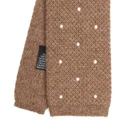 E.Marinella CRAVATTA TRICOT IN CASHMERE BEIGE Pois bianco Outlet