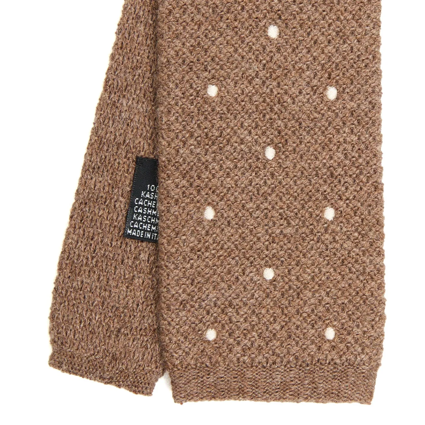 E.Marinella CRAVATTA TRICOT IN CASHMERE BEIGE Pois bianco Outlet