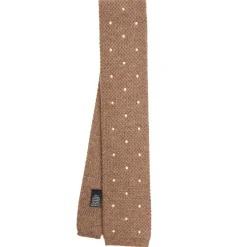 E.Marinella CRAVATTA TRICOT IN CASHMERE BEIGE Pois bianco Outlet