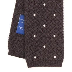 E.Marinella CRAVATTA TRICOT IN CASHMERE MARRONE SCURO Pois bianco