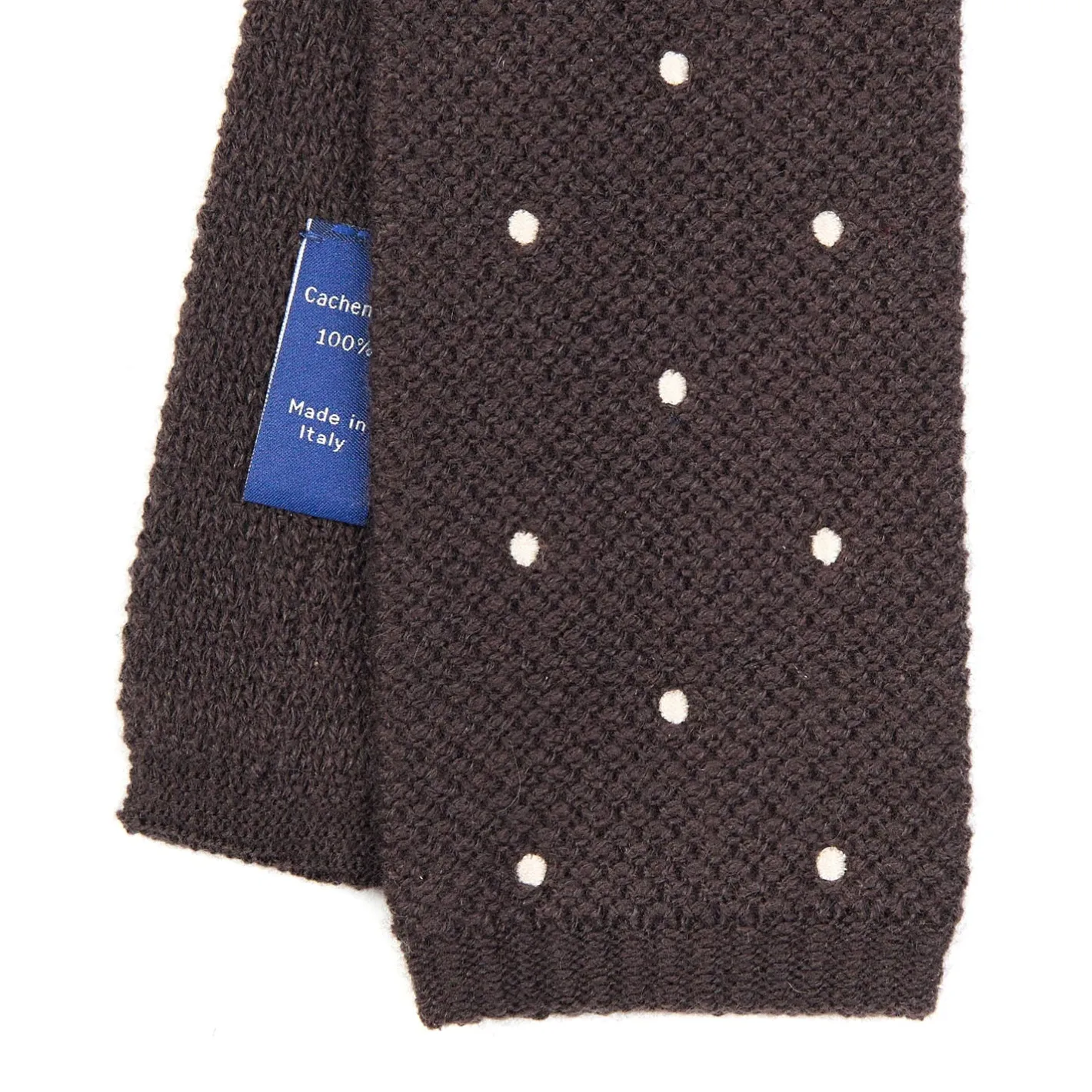 E.Marinella CRAVATTA TRICOT IN CASHMERE MARRONE SCURO Pois bianco