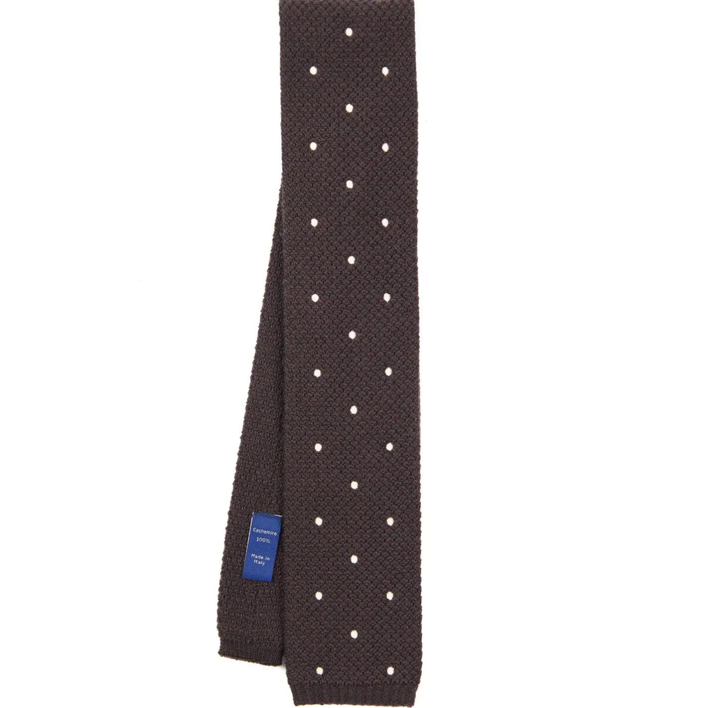 E.Marinella CRAVATTA TRICOT IN CASHMERE MARRONE SCURO Pois bianco