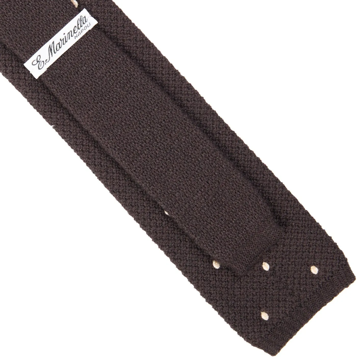 E.Marinella CRAVATTA TRICOT IN CASHMERE MARRONE SCURO Pois bianco