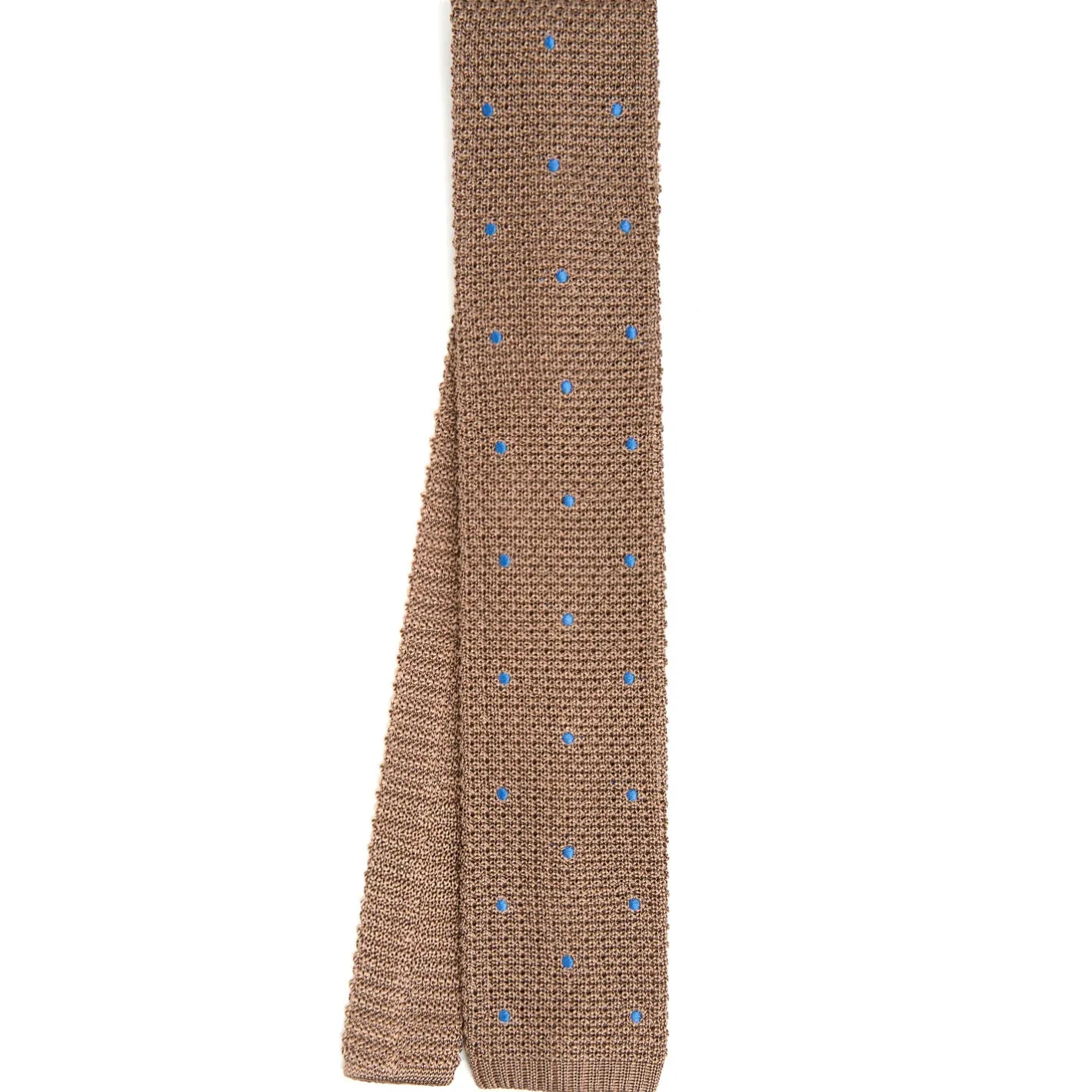 E.Marinella CRAVATTA TRICOT IN SETA BEIGE Pois azzurro Sale