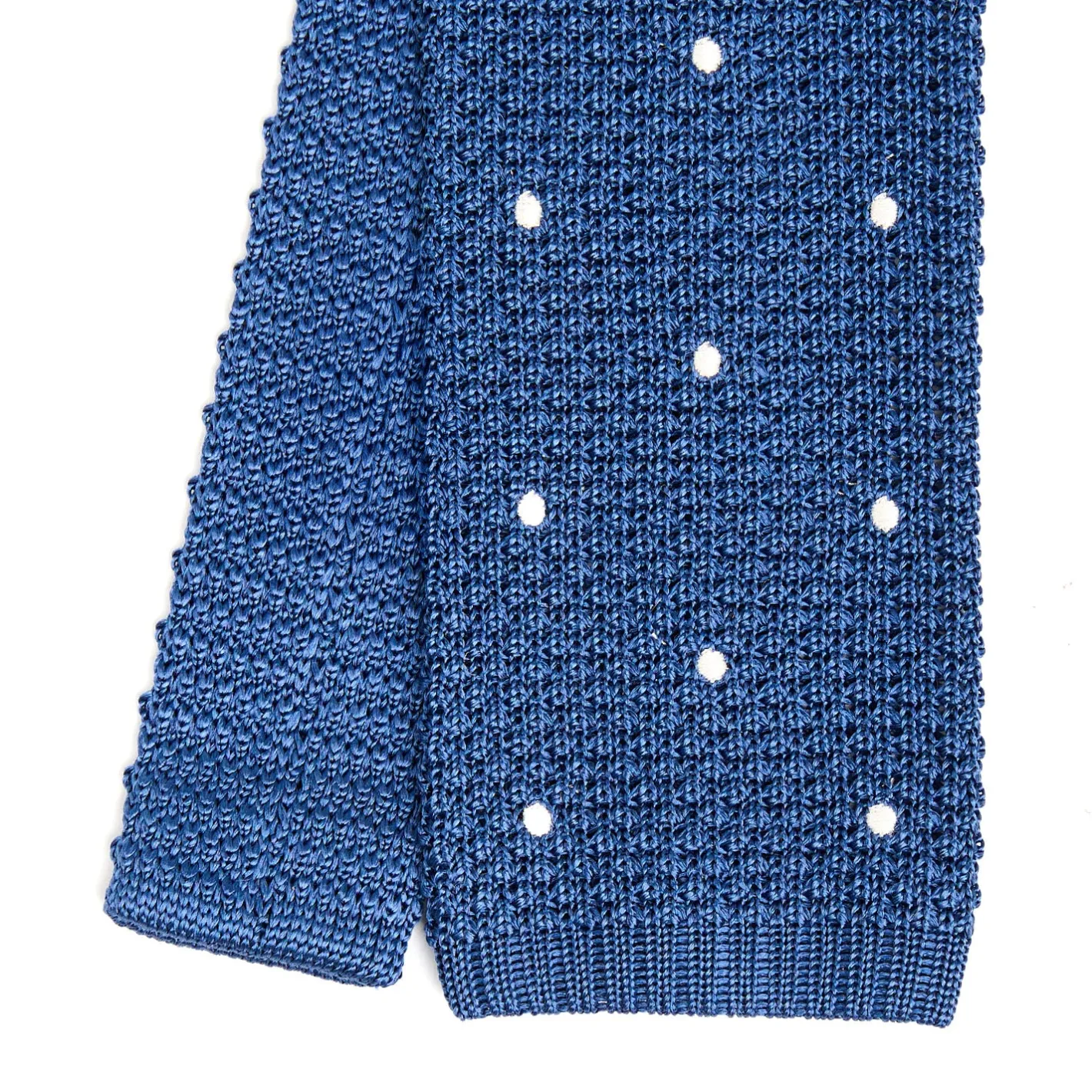 E.Marinella CRAVATTA TRICOT IN SETA BLU Pois beige Hot