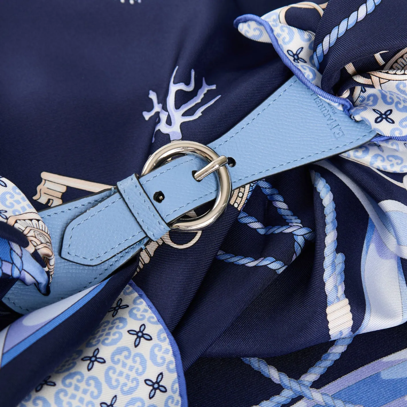 E.Marinella FERMAFOULARD IN PELLE AZZURRO Con fibbia argentata Clearance