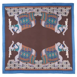 E.Marinella FOULARD BLUETTE E MARRONE SCURO IN LANA Motivo etnico Online