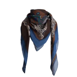 E.Marinella FOULARD BLUETTE E MARRONE SCURO IN LANA Motivo etnico Online