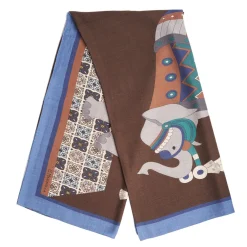 E.Marinella FOULARD BLUETTE E MARRONE SCURO IN LANA Motivo etnico Online
