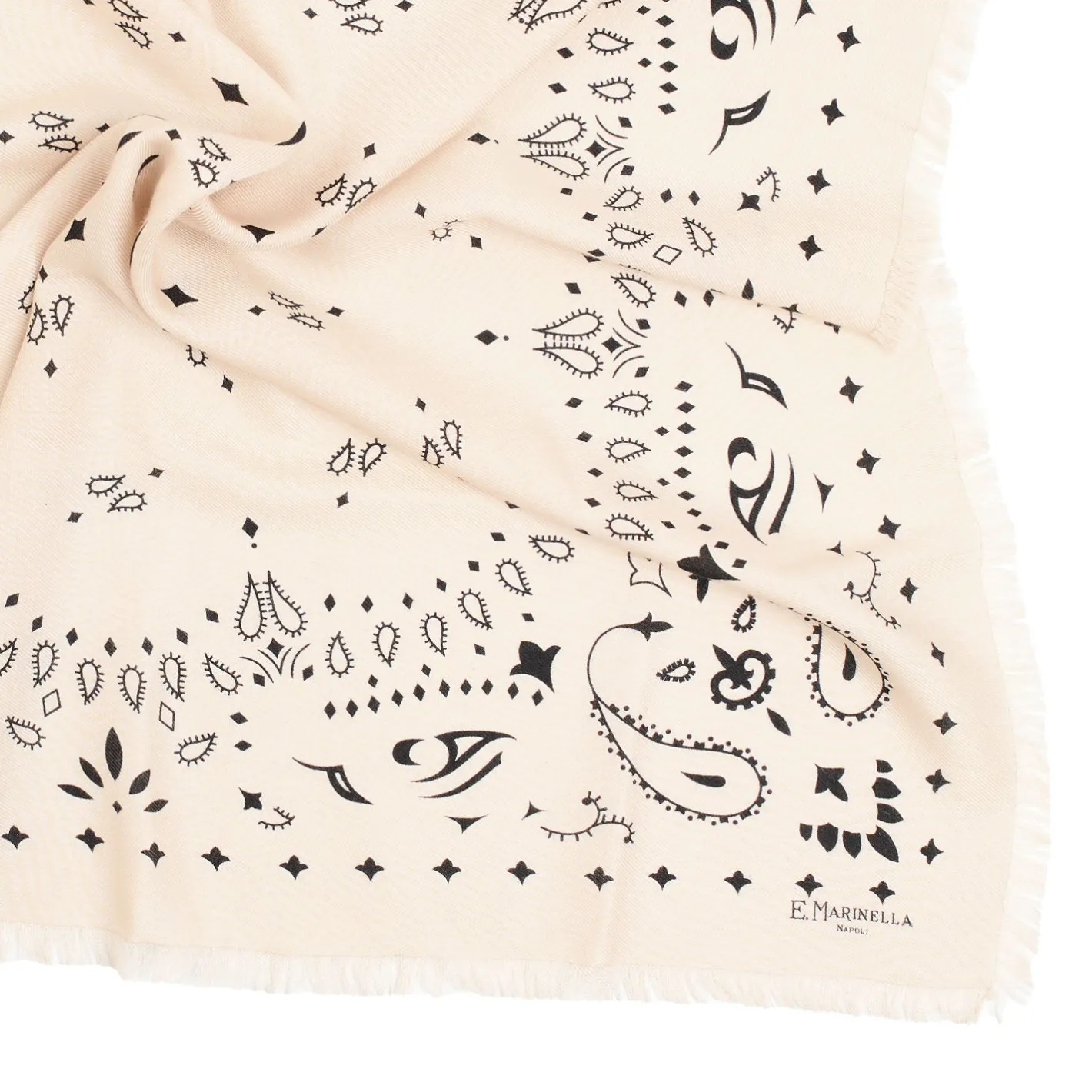 E.Marinella FOULARD IN LANA, CASHMERE E SETA 65 BIANCA Paisley Hot