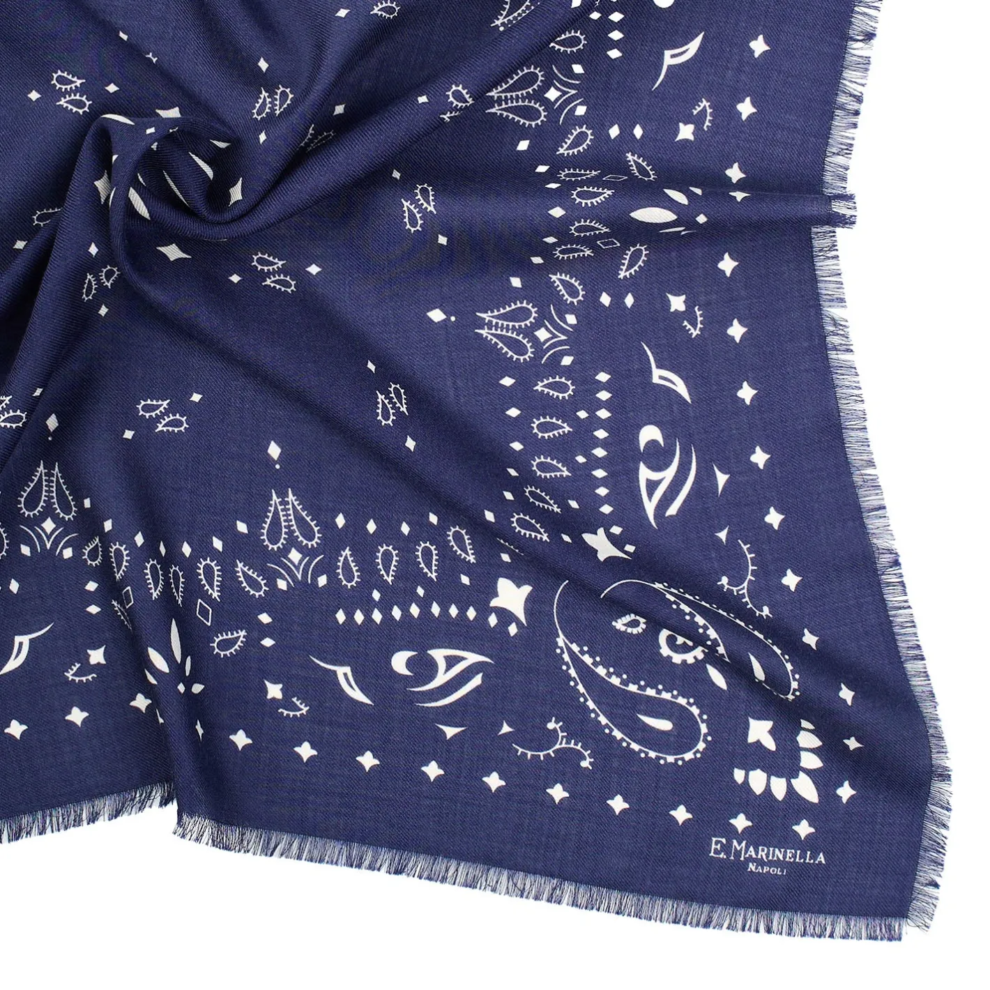 E.Marinella FOULARD IN LANA, CASHMERE E SETA 65 BLU SCURO Paisley Outlet