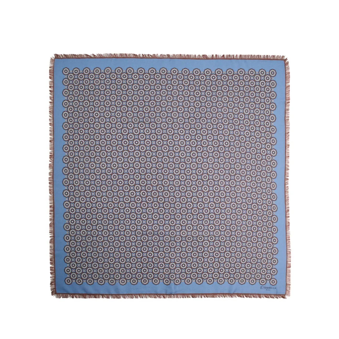 E.Marinella FOULARD IN LANA, CASHMERE E SETA 65 AZZURRO POLVERE Archivio inspiration 1985 Best