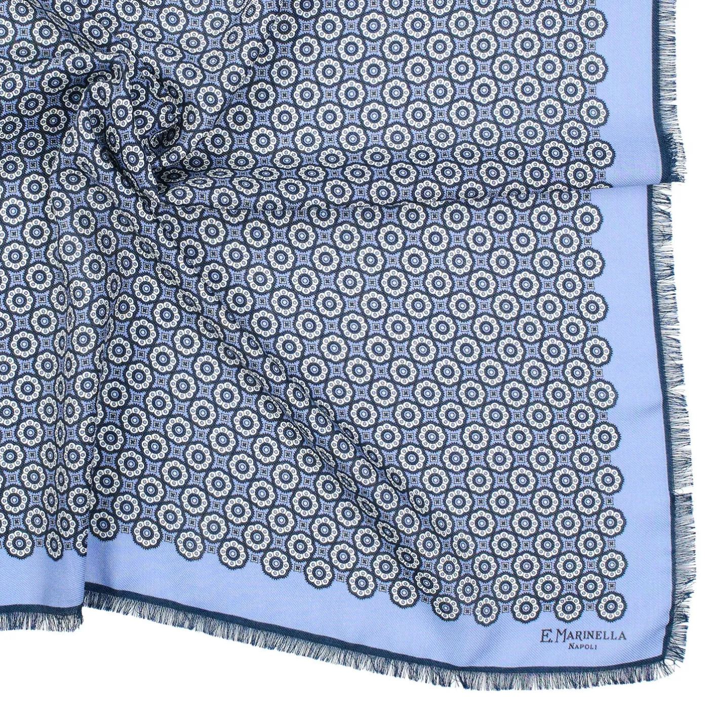 E.Marinella FOULARD IN LANA, CASHMERE E SETA 65 AZZURRO POLVERE Archivio inspiration 1985 Outlet