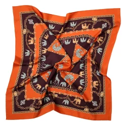 E.Marinella FOULARD IN SETA 90 ARANCIONE Elefanti portafortuna Outlet