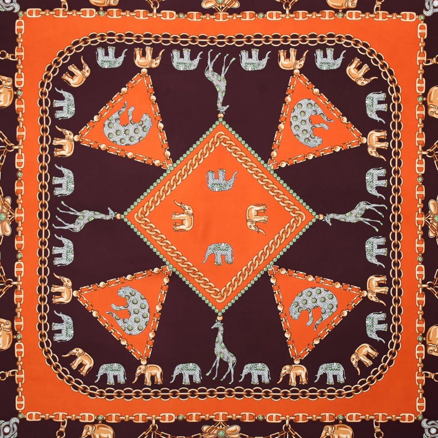 E.Marinella FOULARD IN SETA 90 ARANCIONE Elefanti portafortuna Outlet