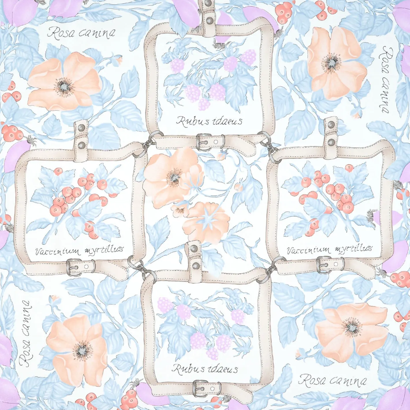 E.Marinella FOULARD IN SETA 90 AZZURRO La rosa canina