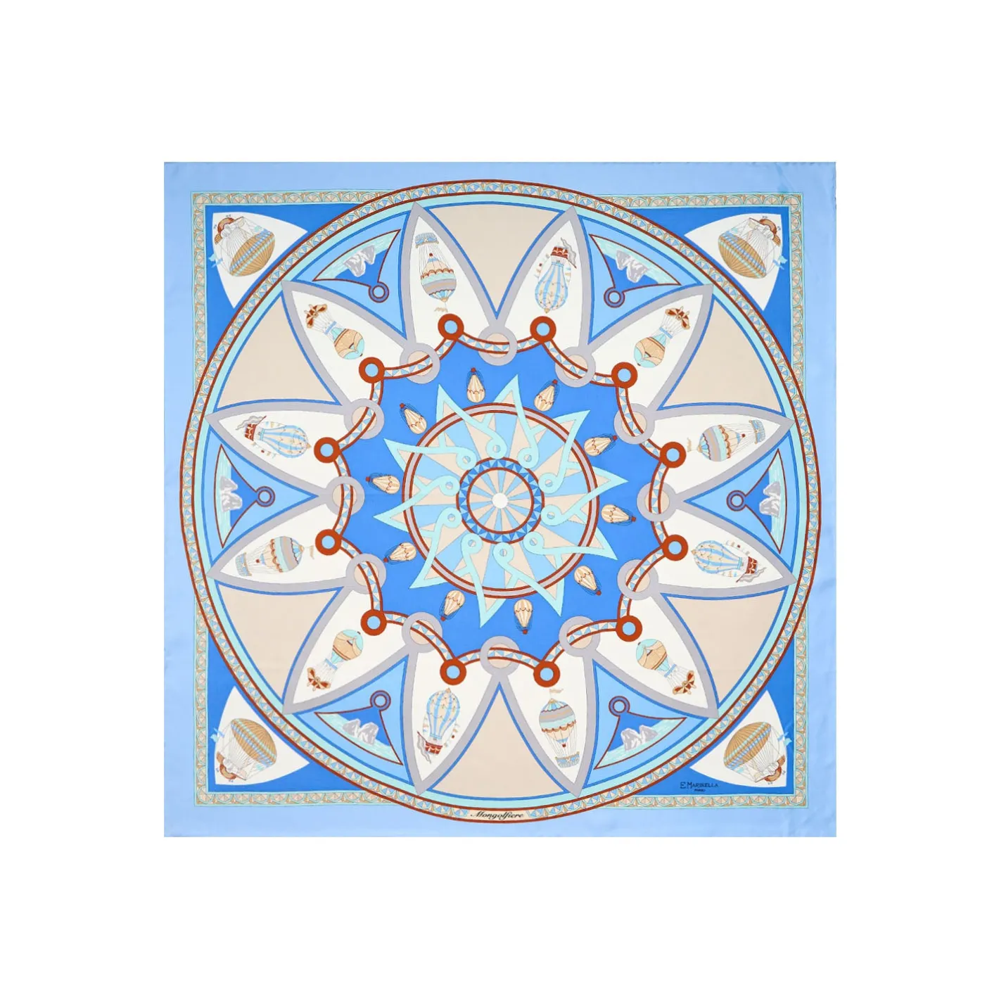 E.Marinella FOULARD IN SETA 90 AZZURRO Le mongolfiere