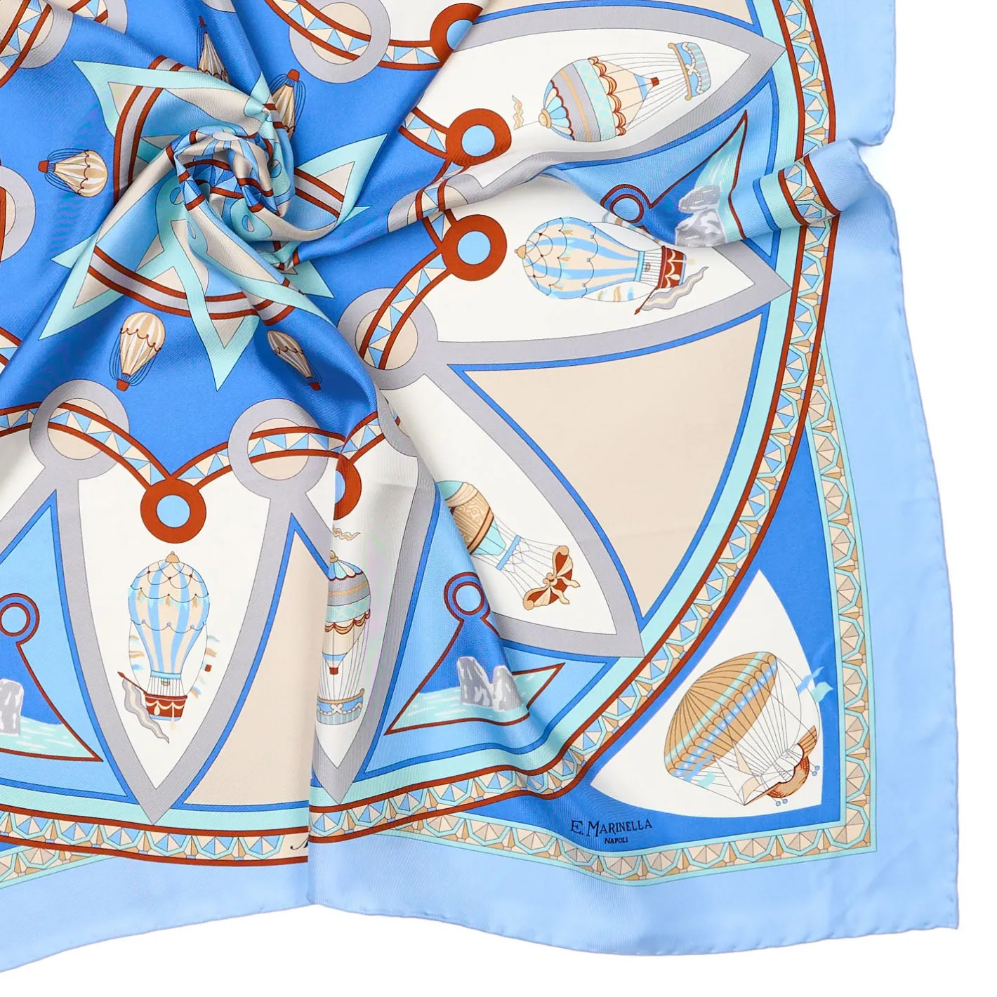 E.Marinella FOULARD IN SETA 90 AZZURRO Le mongolfiere
