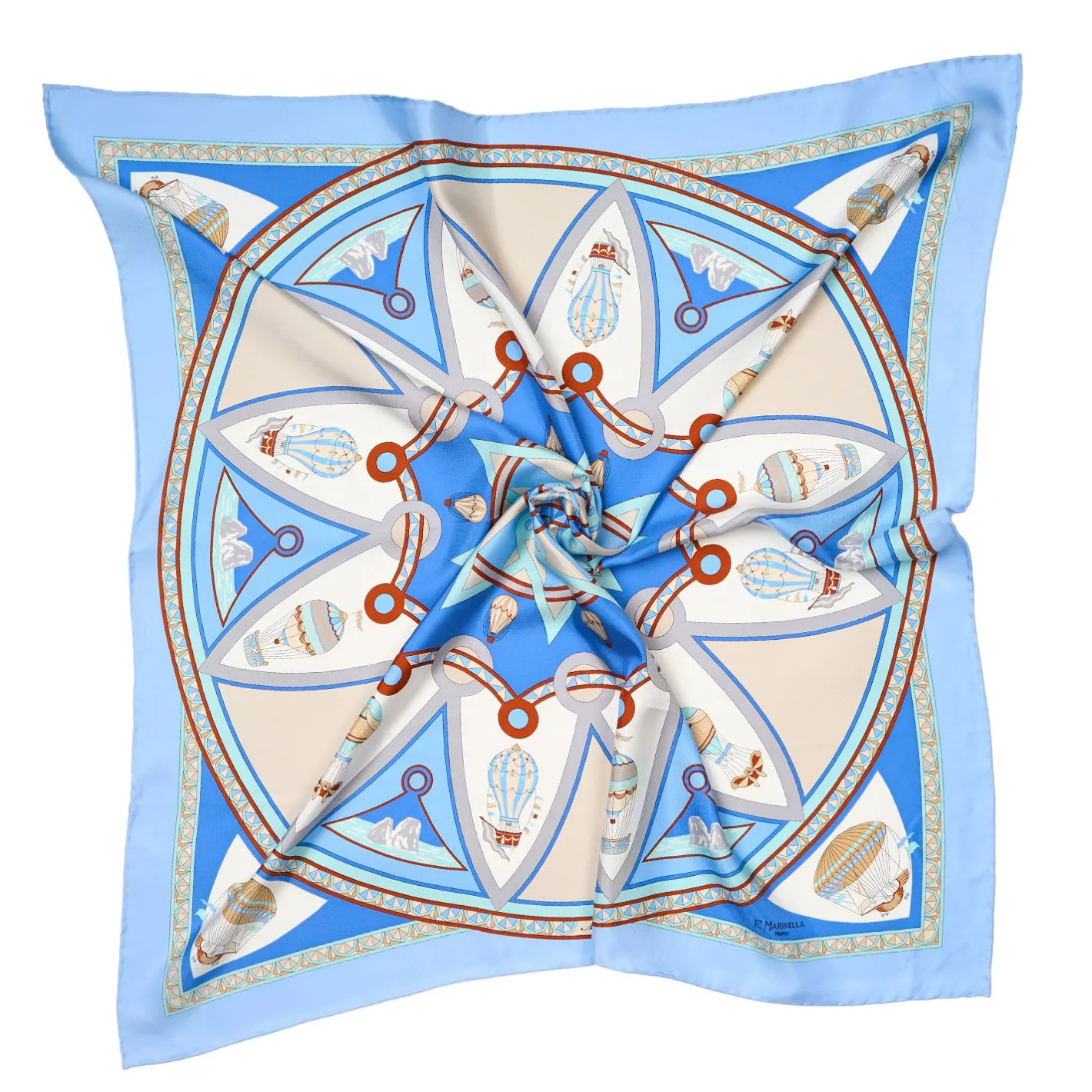 E.Marinella FOULARD IN SETA 90 AZZURRO Le mongolfiere