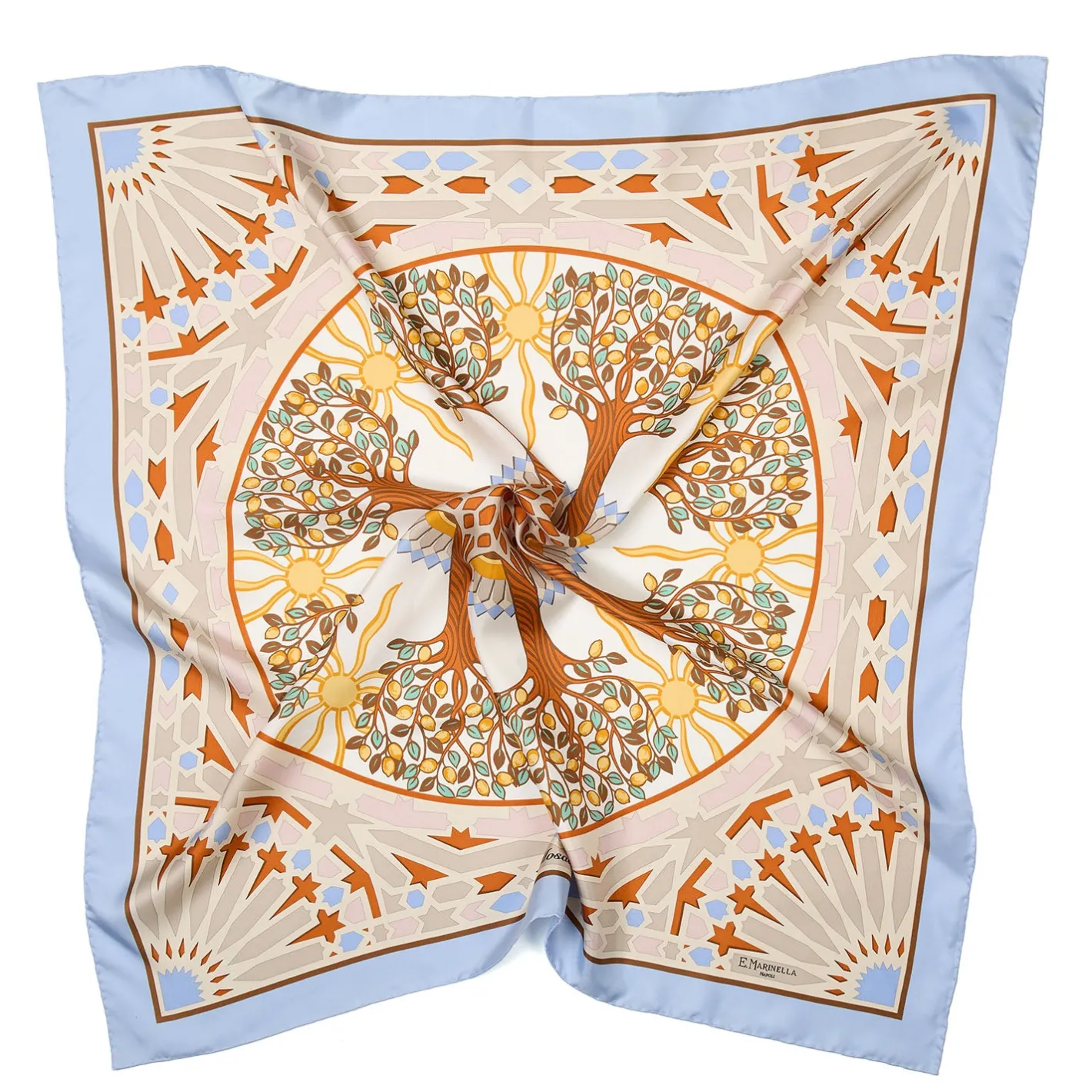 E.Marinella FOULARD IN SETA 90 AZZURRO Mosaico Outlet