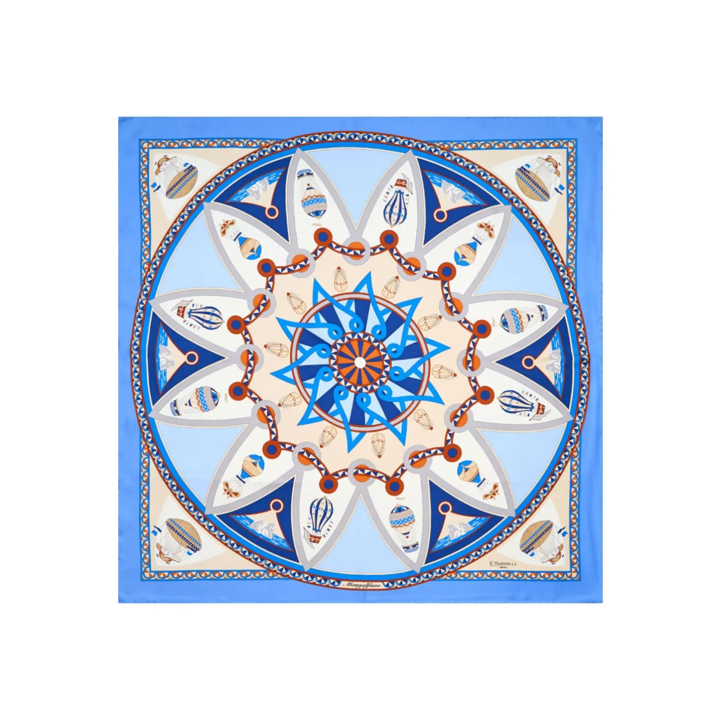 E.Marinella FOULARD IN SETA 90 AZZURRO POLVERE Le mongolfiere Sale