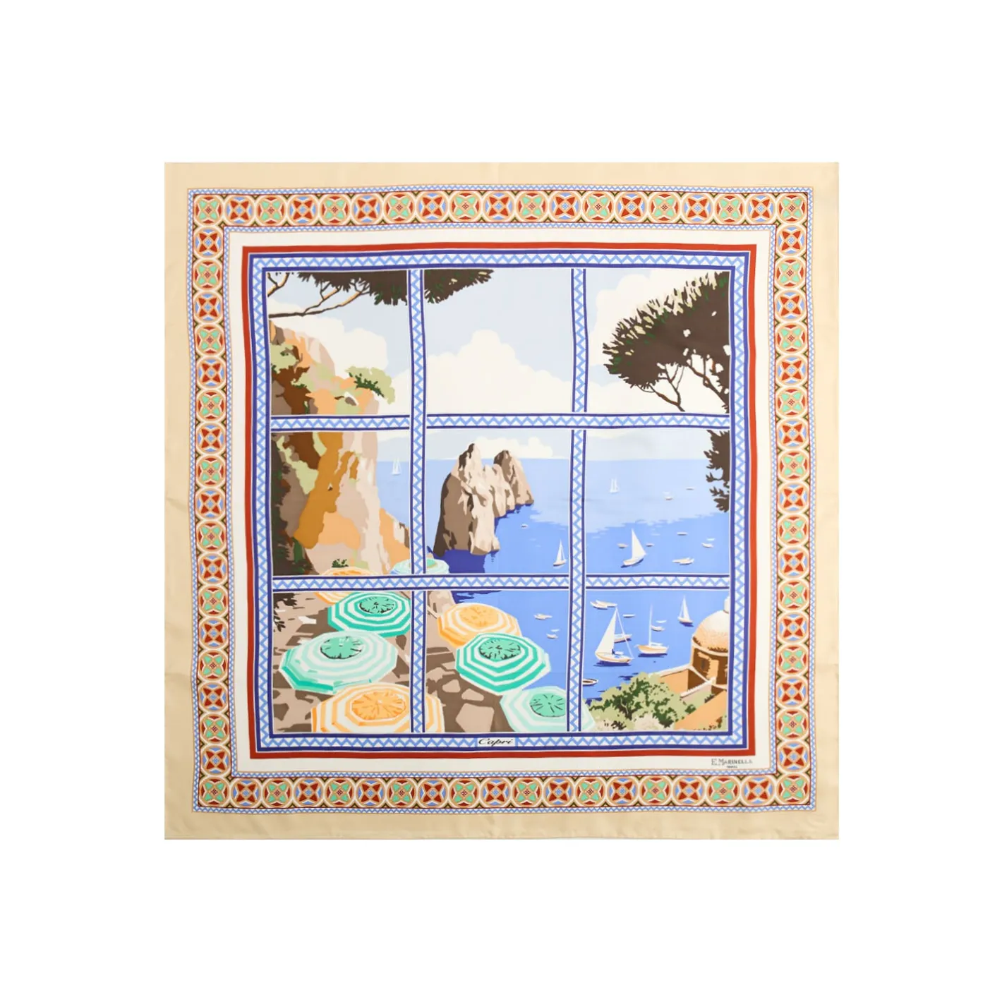 E.Marinella FOULARD IN SETA 90 BEIGE I faraglioni di capri Clearance