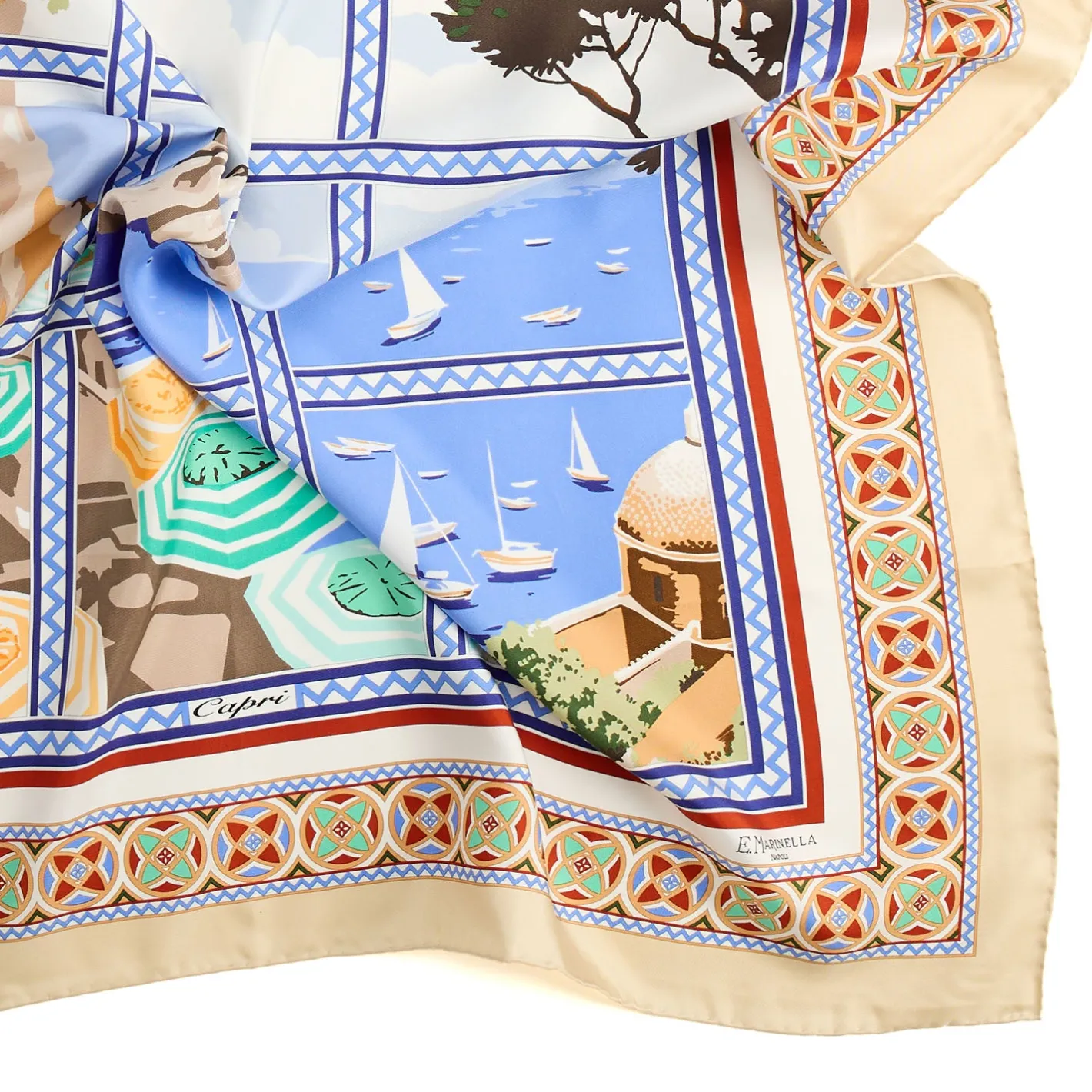 E.Marinella FOULARD IN SETA 90 BEIGE I faraglioni di capri Clearance