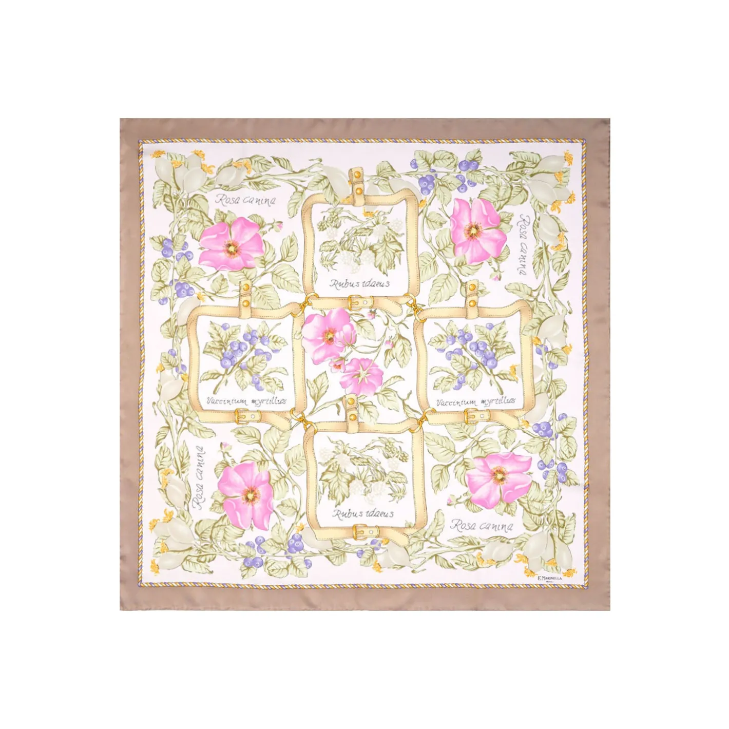 E.Marinella FOULARD IN SETA 90 BEIGE La rosa canina