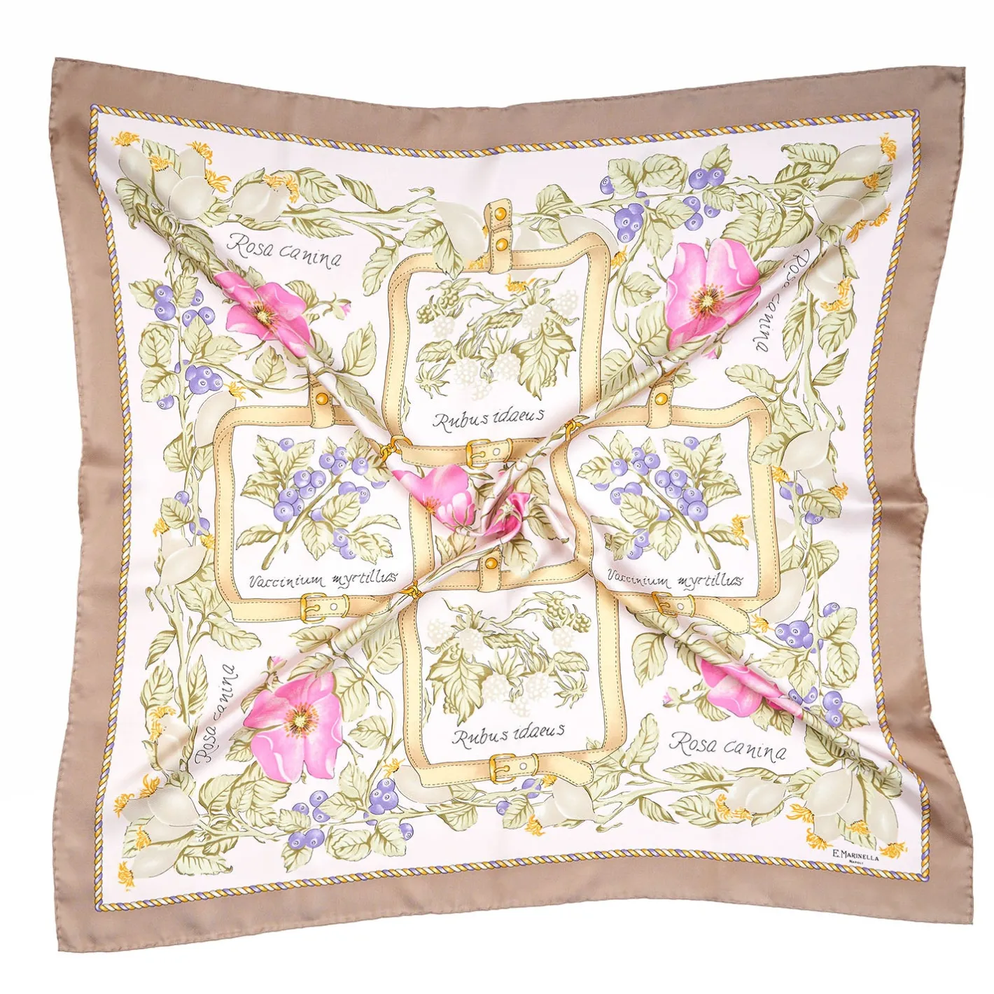 E.Marinella FOULARD IN SETA 90 BEIGE La rosa canina
